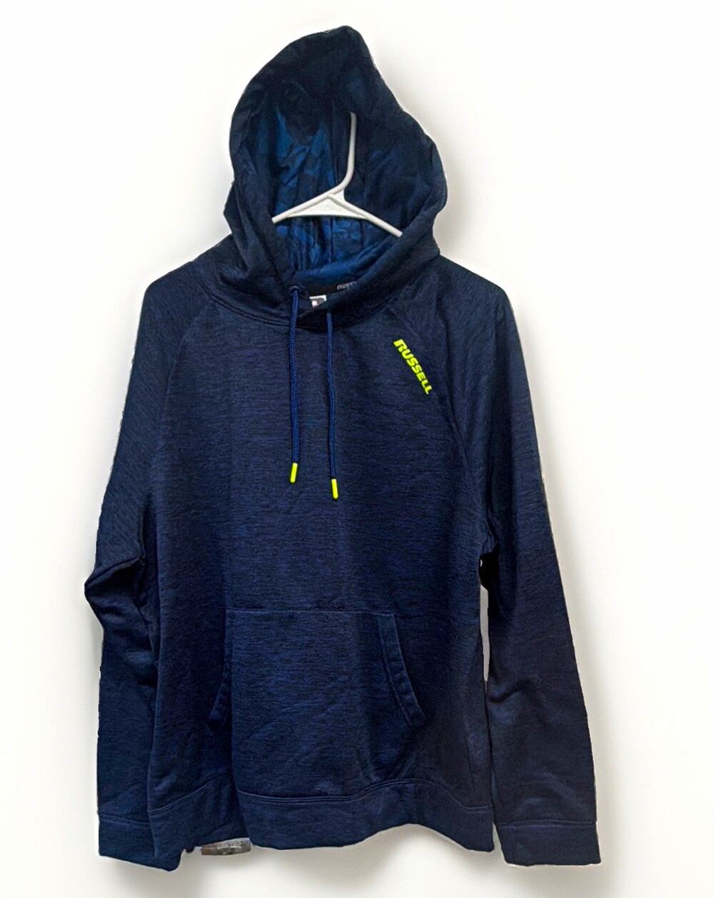 Russell Men’s Blue Fleece Pullover Hoodie Polyester Sz L Vintage Y2K